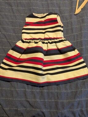 CrewcCuts Girls Sleeveless Stripe Dress in Cream, Navy & Red, 2y